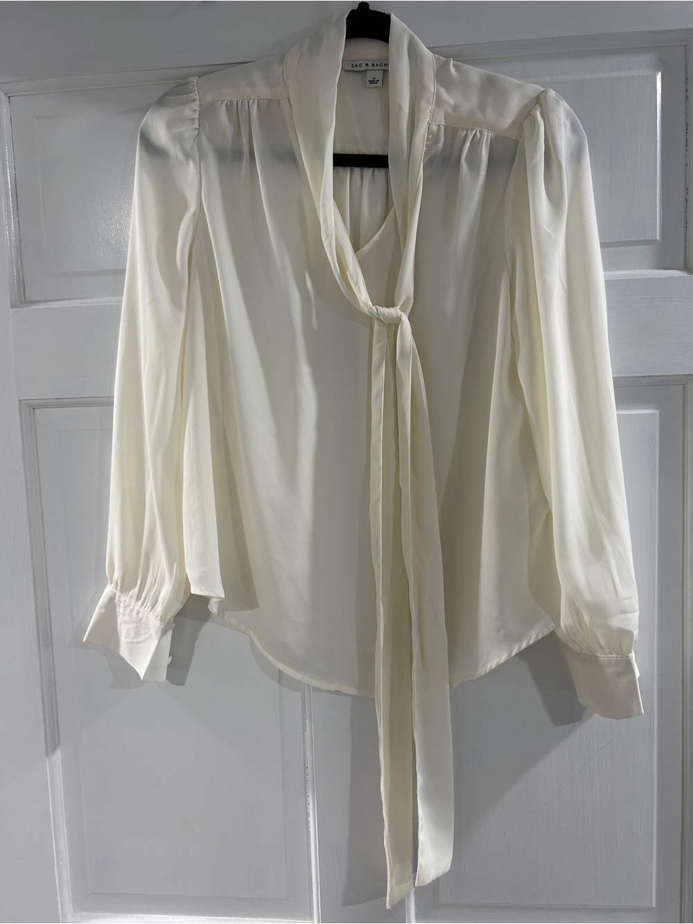 Zac & Rachel Ivory Tie-Neck Long Sleeve Blouse
